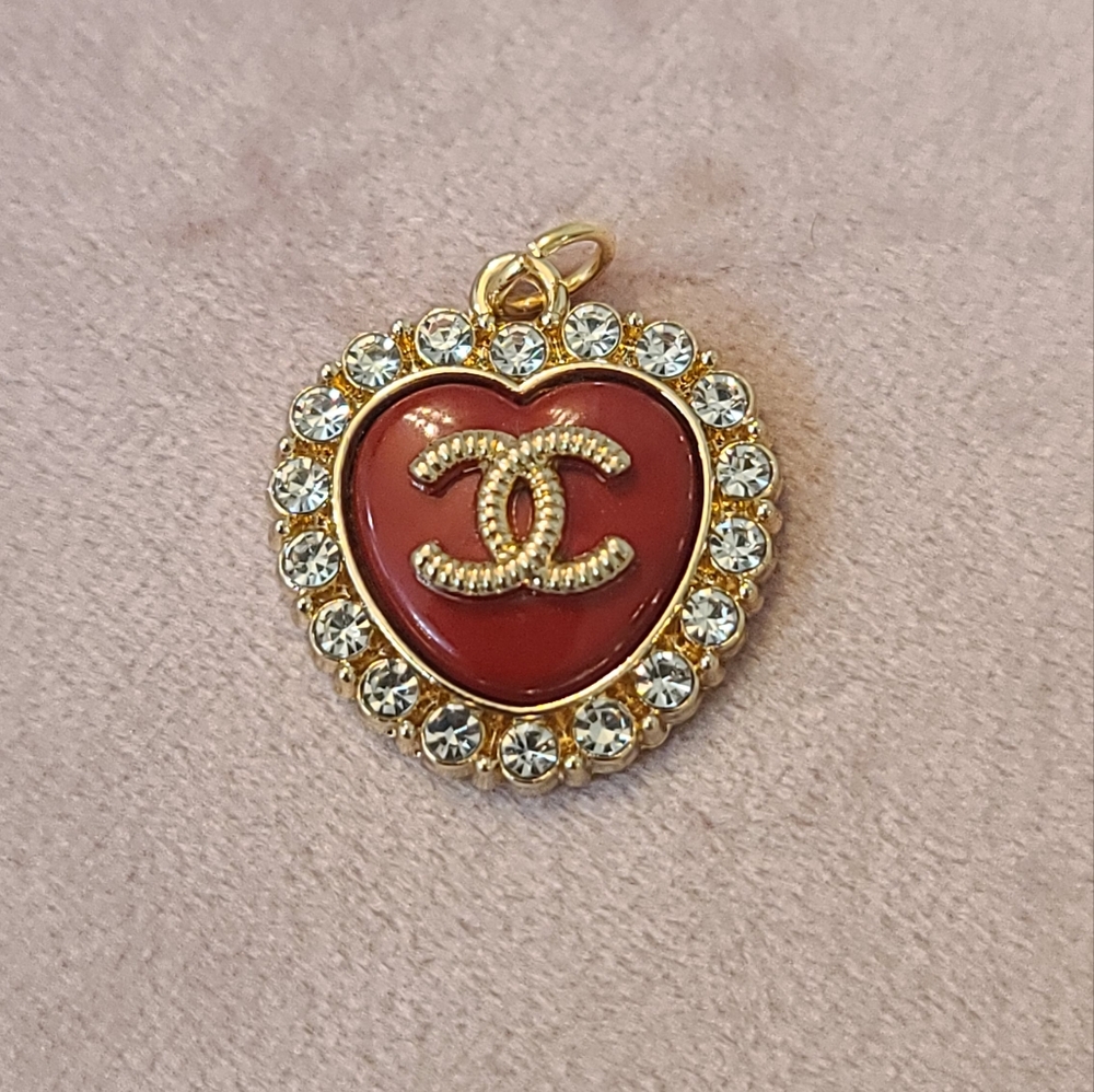 Chanel Gold and Red Heart Pendant/Charm